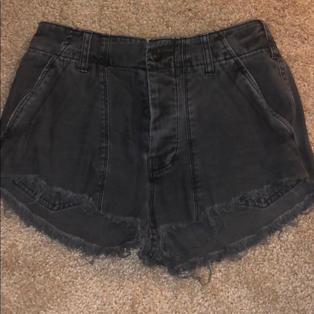 Free People Black Washed Cheeky Fray Shorts